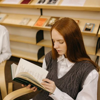 A quiet reading corner with a comfortable armchair and a bookshelf.